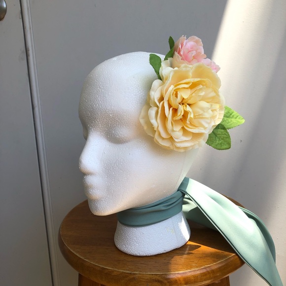 Handmade Accessories - Pinup / Rockabilly Yellow Rose and Pink Accent Hair Flower